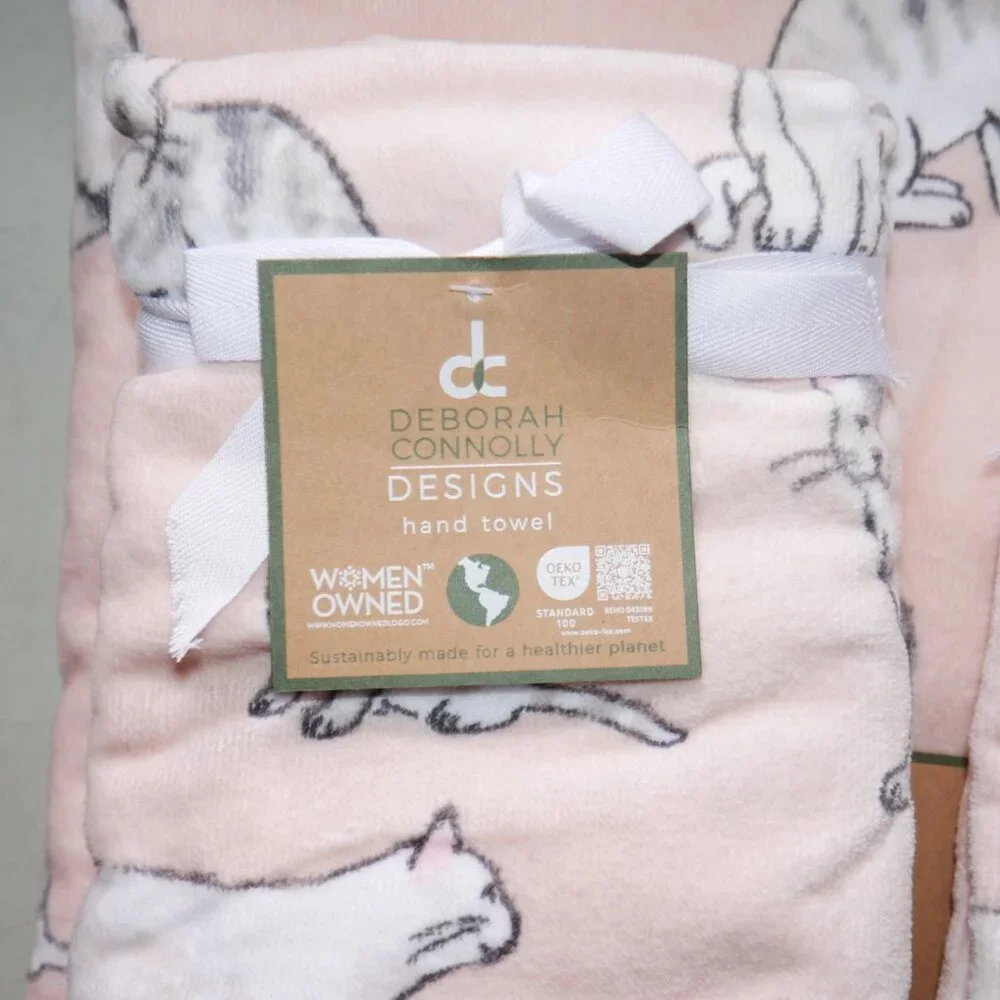 Deborah Connolly 6 PC Bath Towel Set Soft Pink Kitty Cats Kittens Tabby Cat NWT